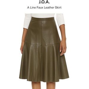 J.O.A Olive Green Leather Skirt .